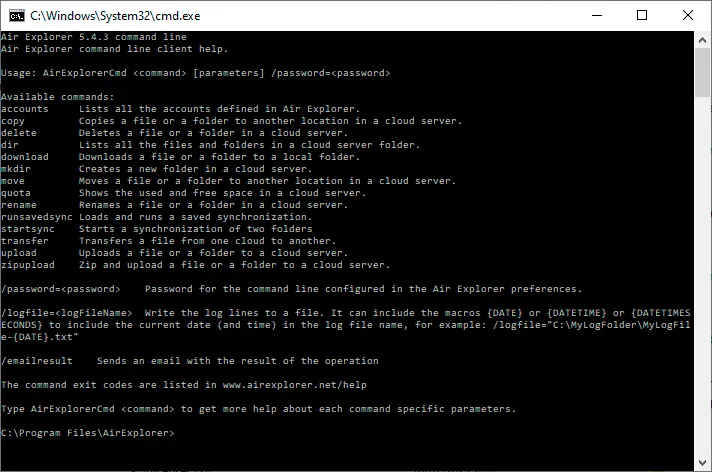 Air Explorer’s command line covers a wide range of cloud operations.