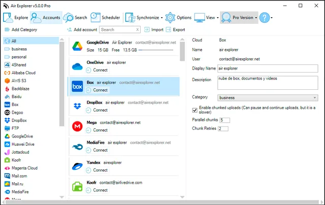 Add cloud accounts in Air Explorer