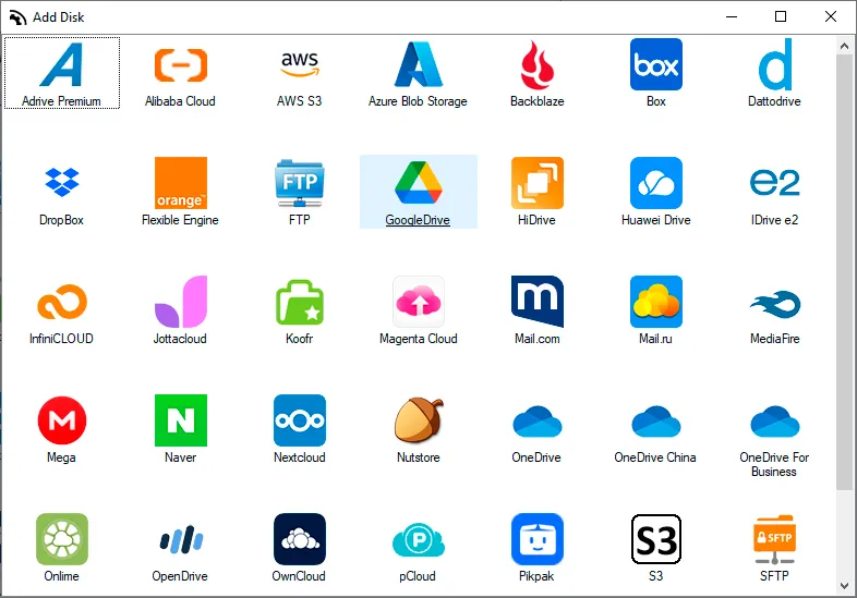 Air Live Drive supports an extensive list of providers