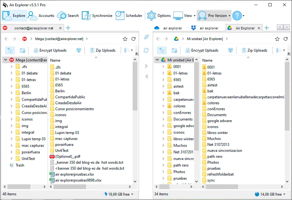 File explorer interface in Air Explorer