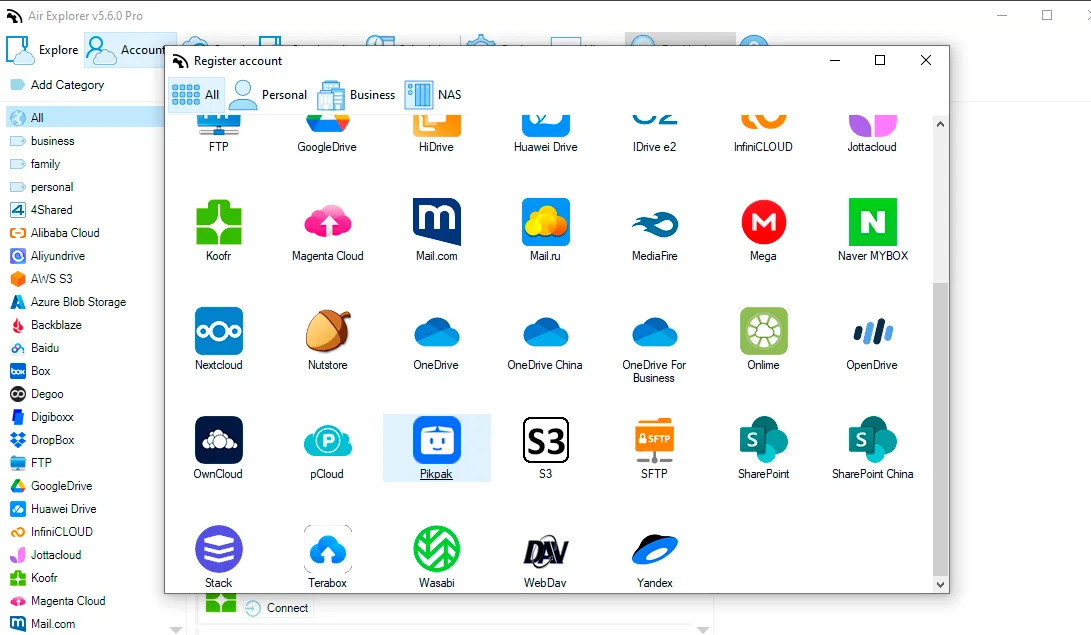 Air Explorer supports for 40+ cloud services