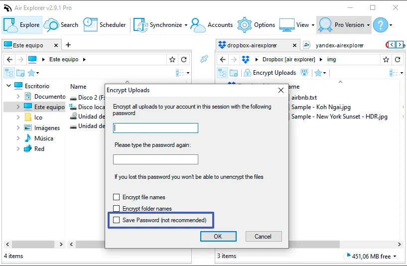 Air Explorer screenshot; encrypt tool
