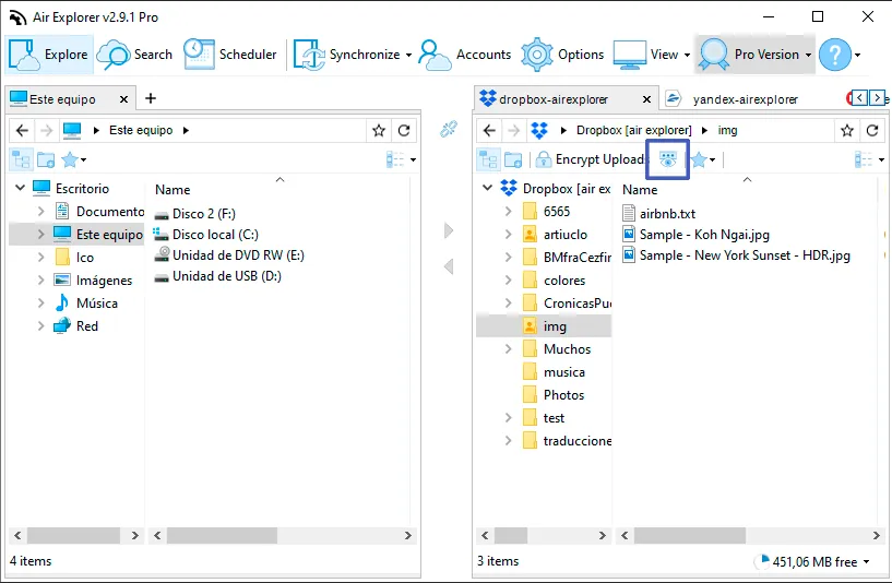 Air Explorer screenshot; encrypt