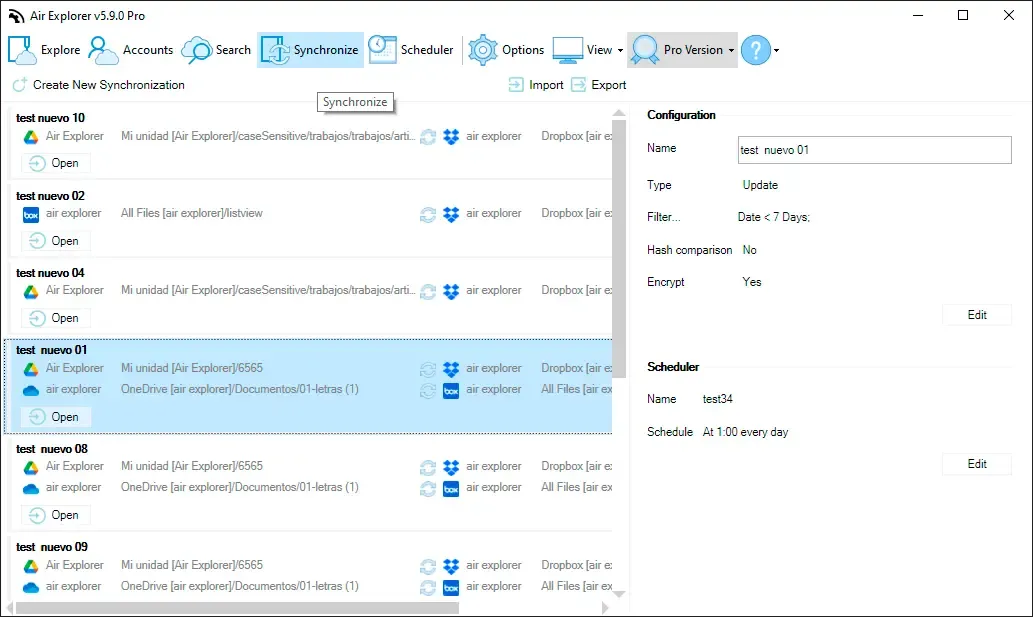 Configure and review synchronization with Air Explorer