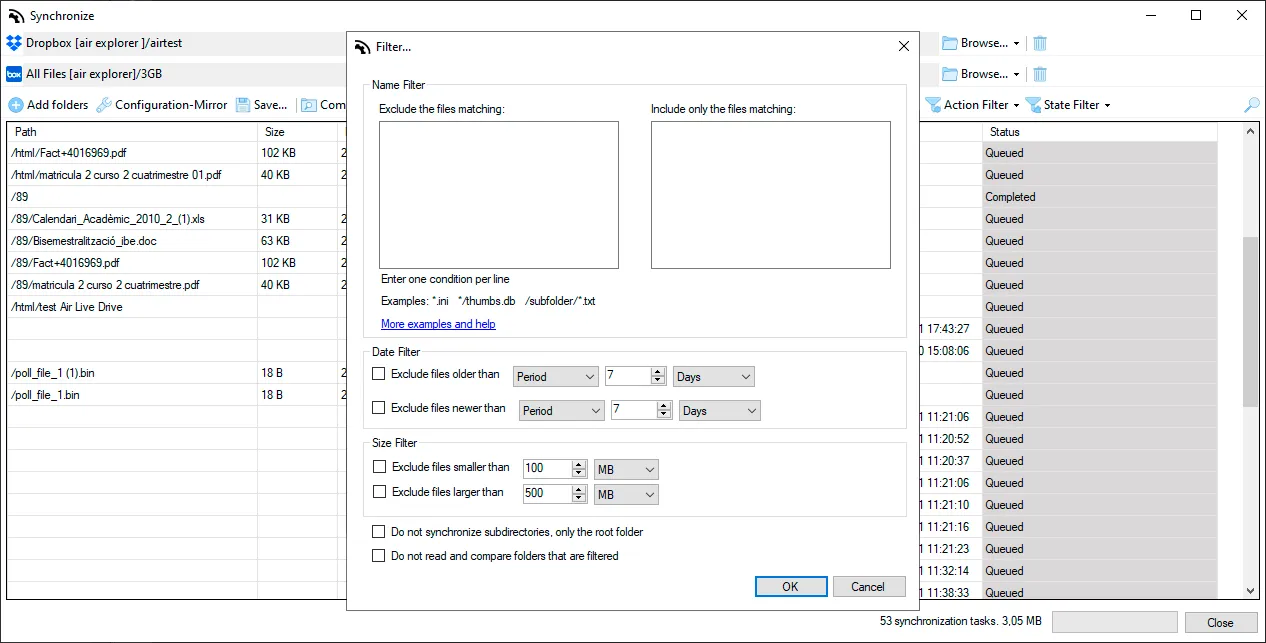 Configure your filters in Air Explorer